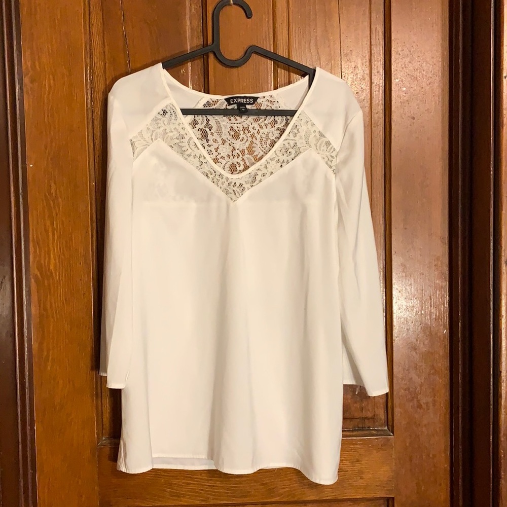 White Express long sleeve Gramercy Tee with lace